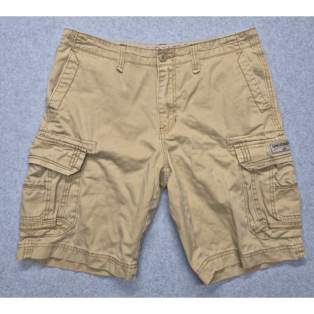UNIONBAY Survivor Cargo Shorts Mens 34 Beige Khaki 100% Cotton 10" Inseam
